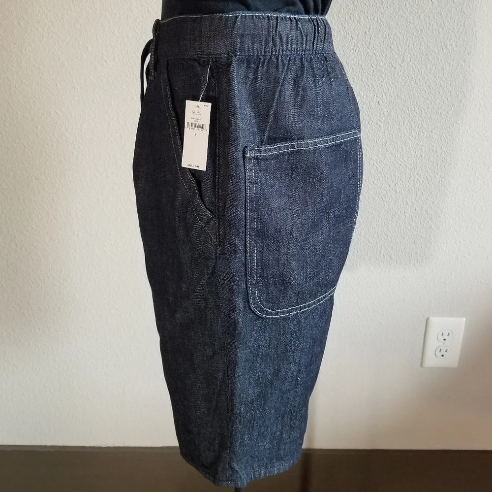 Gap Blue Denim Minimalist Pleated Drawstring Jean Jhort Shorts NWT Size Small